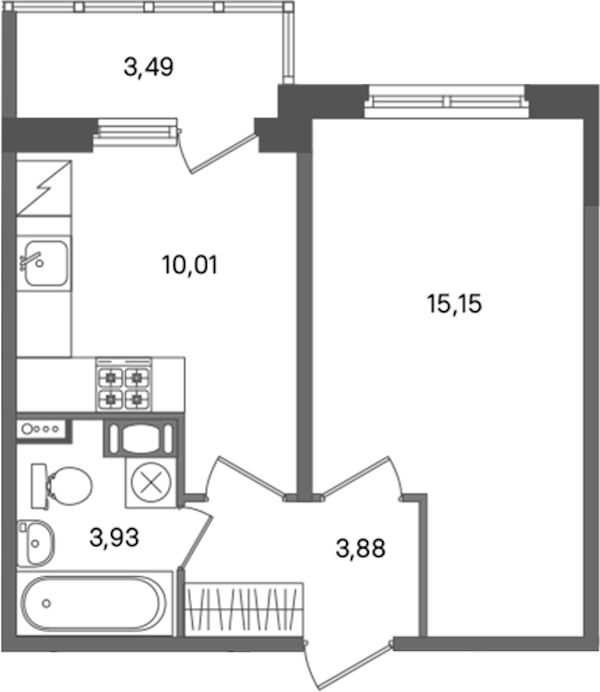 1-комнатная квартира 32.97 м², 4/5 эт., ЖК «ПАТИО. Уютный квартал»